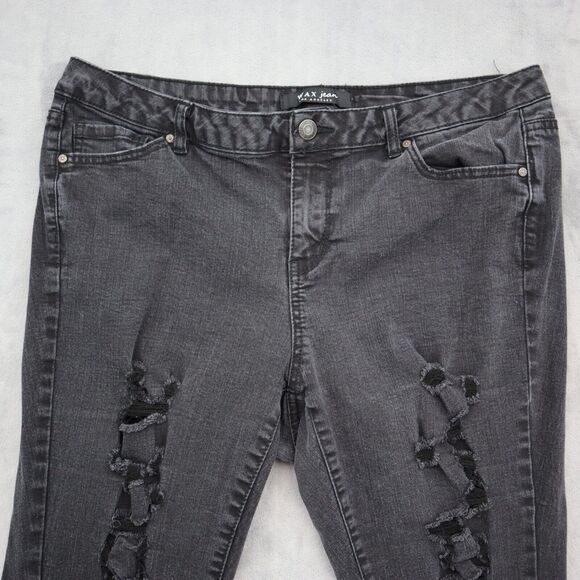 Wax Jeans Pants Womens 16 Black Distresssed High Rise Straight Cut Bottoms - Picture 10 of 16